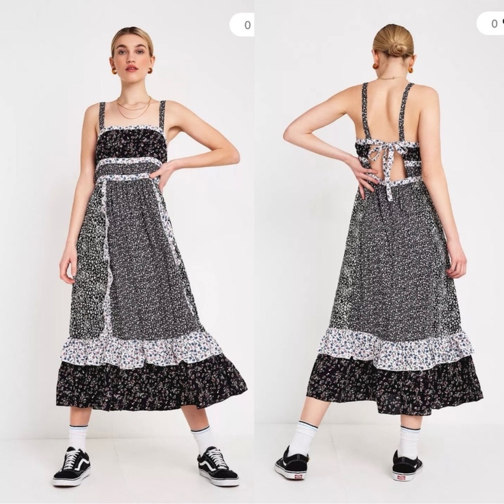 Free People Yesica Floral Ruffle-Trim Maxi Dress Black Size 12 - Picture 2 of 10